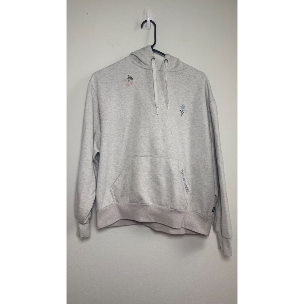 Vans Women’s Medium Gray Floral Embroidered Pullover Hoodie Flowers